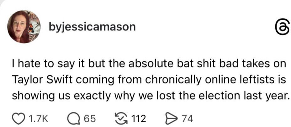 a thread post comparing people’s reactions to an album to why fascism has taken off in our country 