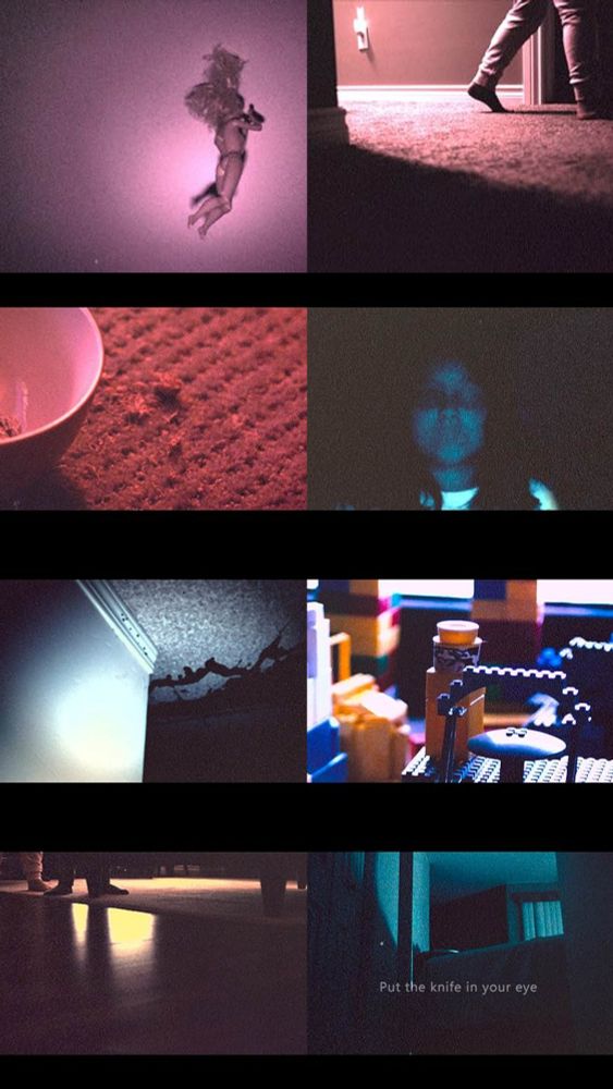 Collage of 8 pics from the movie "Skinamarink"