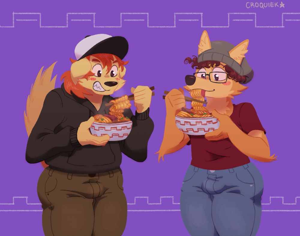 Maxxie and Koda enjoying bowls of ramen!🍜 