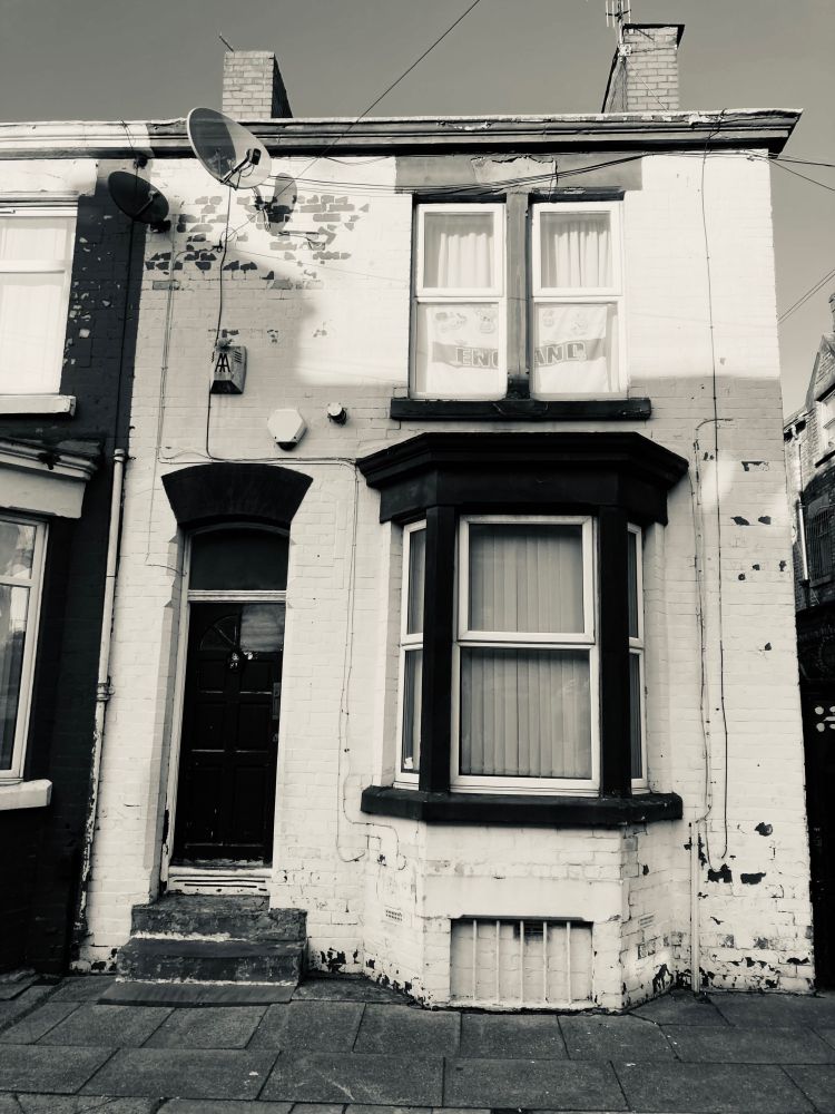 Silvertone photograph of the terraced house where I was born
