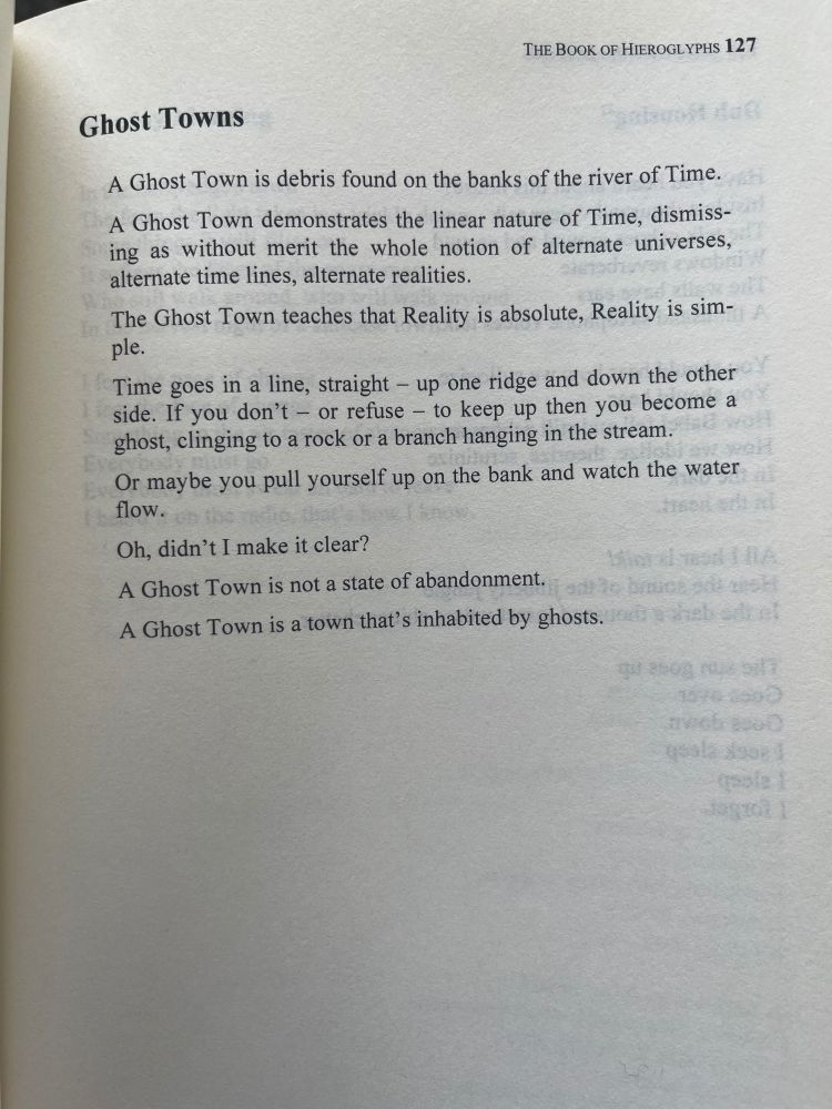 Image shows a text called ‘Ghost Towns’ in David Thomas’s book The Book of Hieroglyphs’
