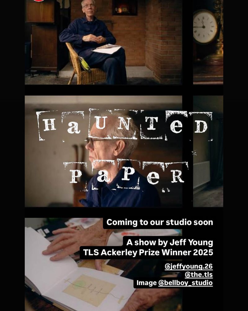 Image shows photos of Jeff Young and notebooks and information about forthcoming exhibition at Dorothy, Liverpool 