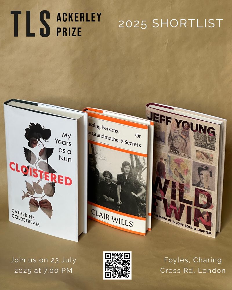 TLS Ackerley Prize shortlisted books plus QR Code for details and tickets 