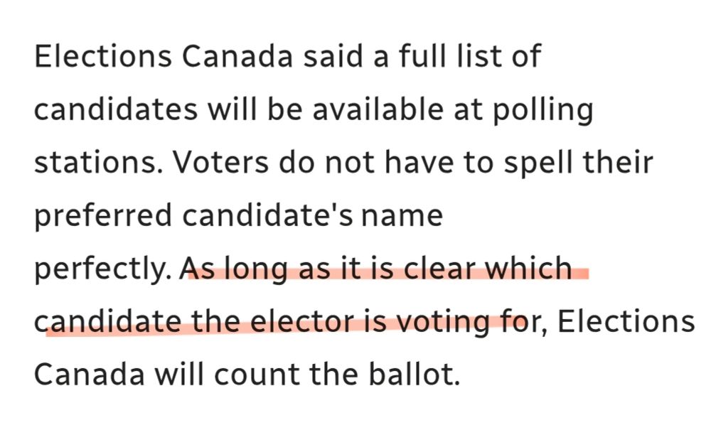 Highlited : "As long as it is clear which candidate the elector is voting for" 