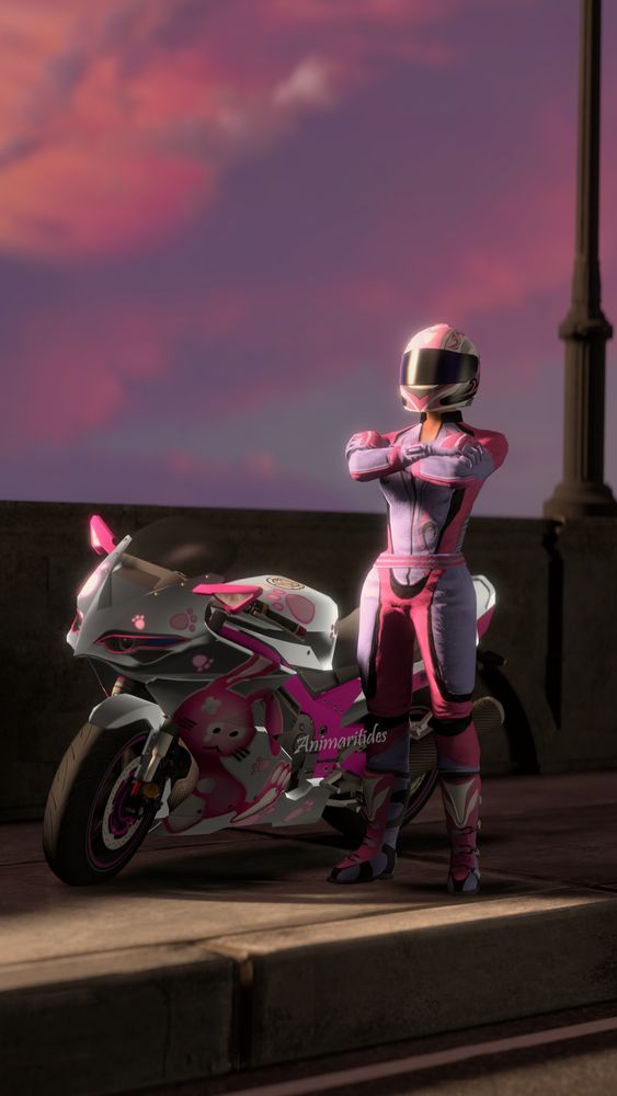 Another rider posing confidently with their Firehawk V4 bike in the sunset.