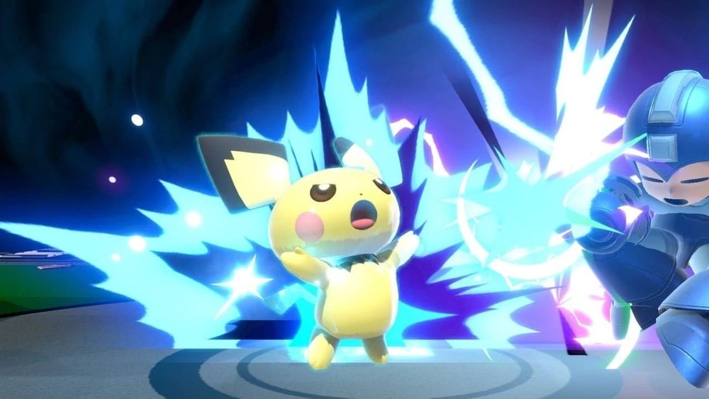 an example of a Pichu being unable to control its own power output, given via a screenshot of the game Super Smash Bros. Ultimate

not only can Pichu unintentionally discharge electricity from its pouches at random, they also tend to have trouble gauging the amount released in general— resulting in the Pichu unintentionally harming itself with its own discharged blasts