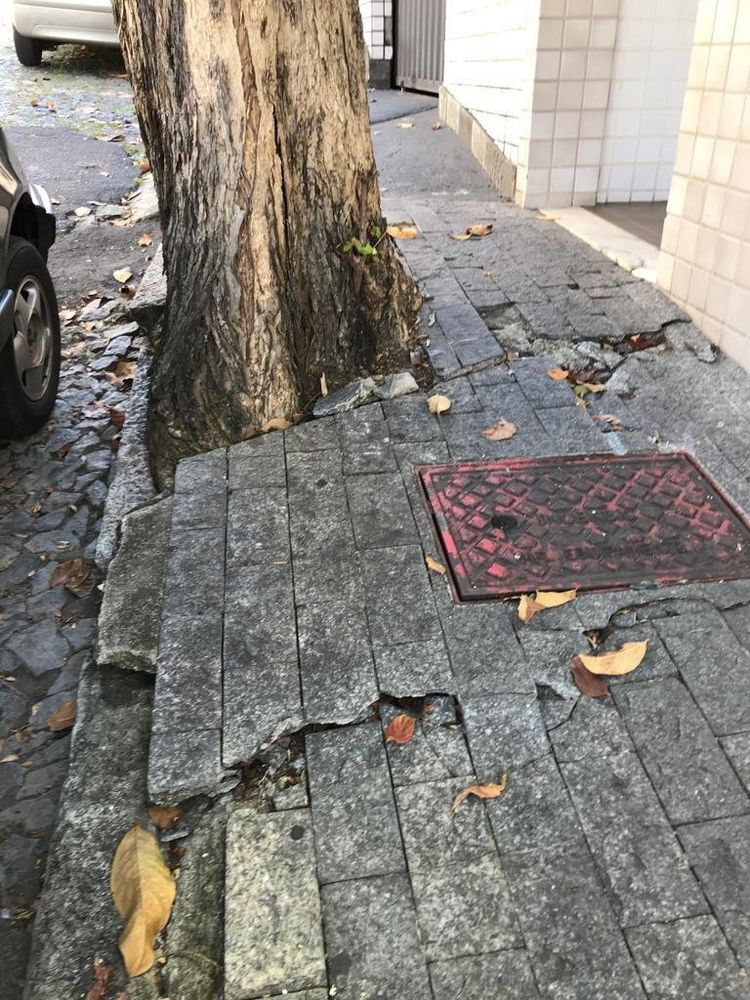 fotografia do piso irregular e danificado em uma calçada comum de Belo Horizonte.