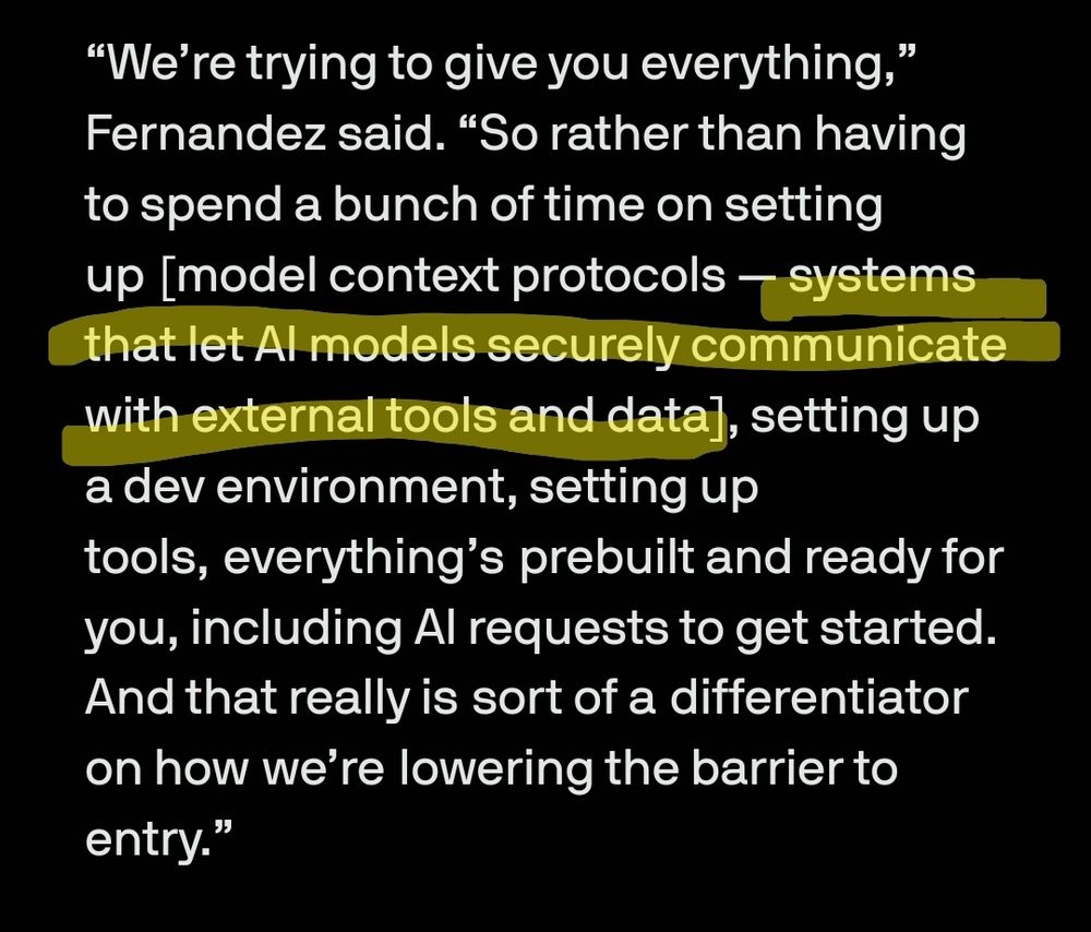 Snippet of article with quote from Salesforce VP about vibe coding external tooling