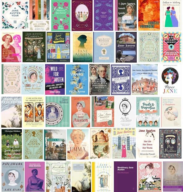 Many covers of books about Jane Austen scheduled for publishing in 2025. Find them all in the list in the link