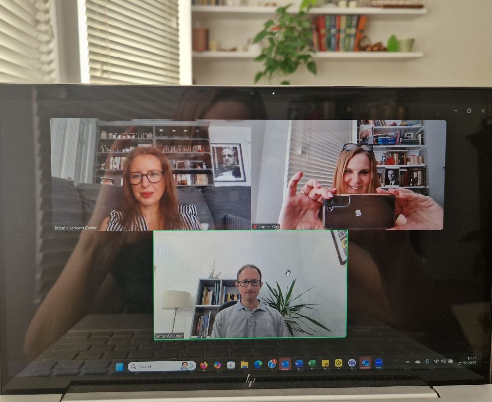 A snap of my Zoom screen showing the three of us.