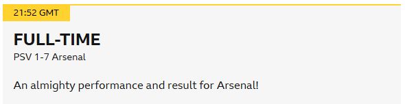 "FULL TIME: PSV 1 - 7 Arsenal"