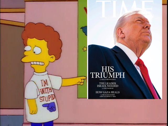 A load bearing poster from the Simpsons with Trump on the cover of time instead of Krusty the clown 