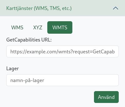 Screenshot of the WMTS configuration tab.