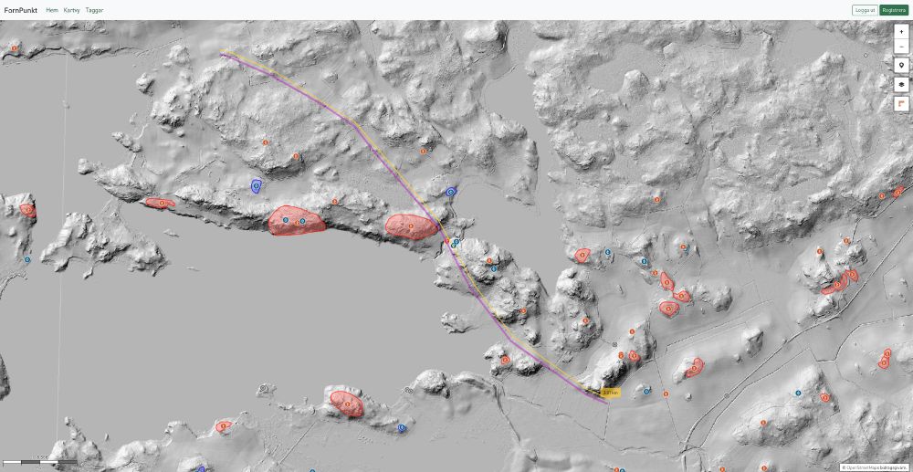 Screenshot of a map interface showing a series of features. With a long 3.6 km line being highlighted.
