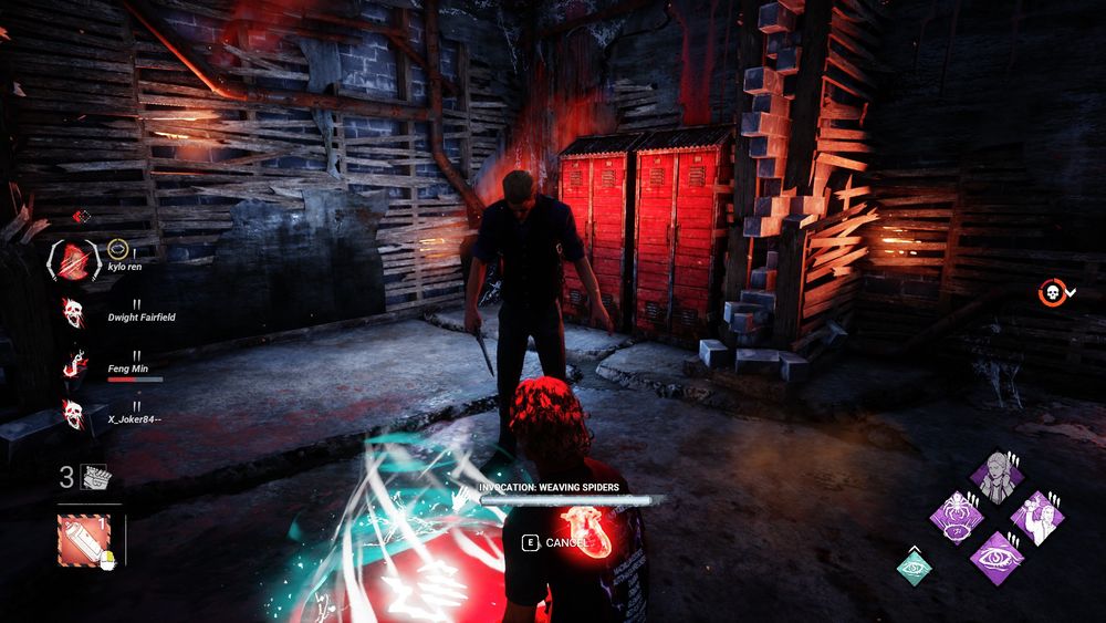 renato doing an invocation in the basement, wesker is standing next to the circle and looking at it