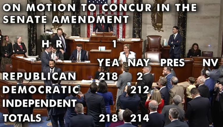 One Big Beautiful Bill - H.R. 1 passes with 218 to 214.