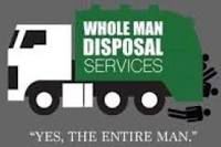 Cartoon of a green garbage truck with “WHOLE MAN DISPOSAL services” on the side, the back full of stick figure men. The caption underneath is “yes, the entire man.”