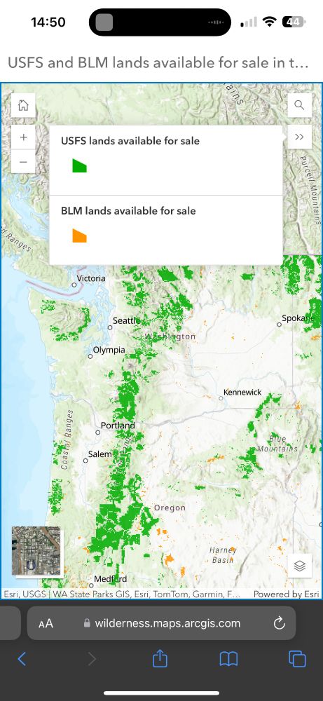 Map of federal land for sale in Oregon and Washington as part of the new bill to compensate for lost revenue due to billionaire tax cuts. 
