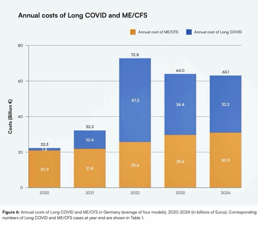 Annual costs of Long COVID and ME/CFS in Germany (average of four models), 2020-2024 (in billions of Euros). 