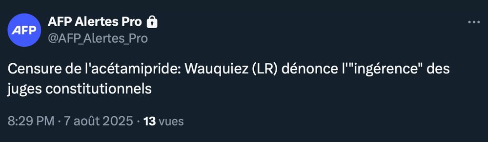 Alerte AFP

Censure de l'acétamipride: Wauquiez (LR) dénonce l'''ingérence" des juges constitutionnels