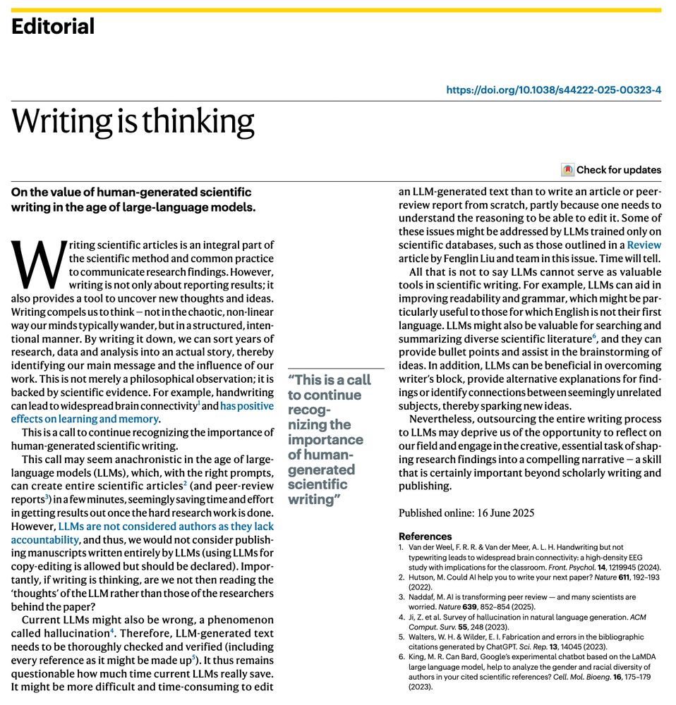 Editorial entitled "Writing is thinking: On the value of human-generated scientific writing in the age of large-language models"