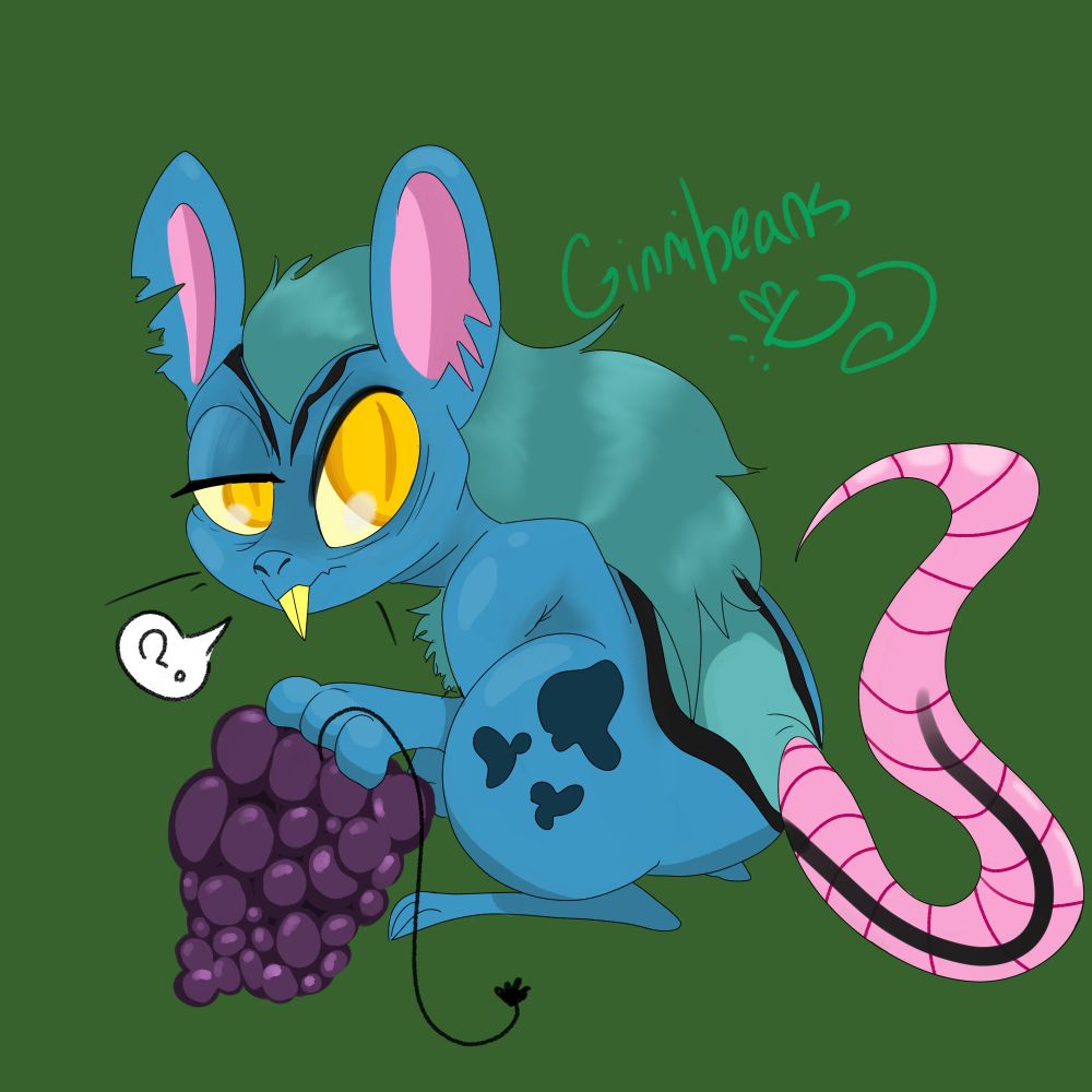 A mutant Xweetok glancing over her shoulder with her back to the camera. She has The Grapes of Wrath beneath her front paw. Looks stinky.