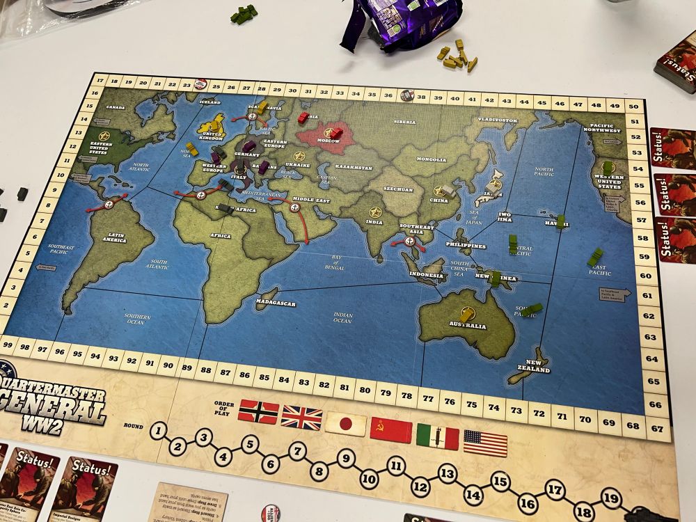A game of Quartermaster General WW2 as it finished up.