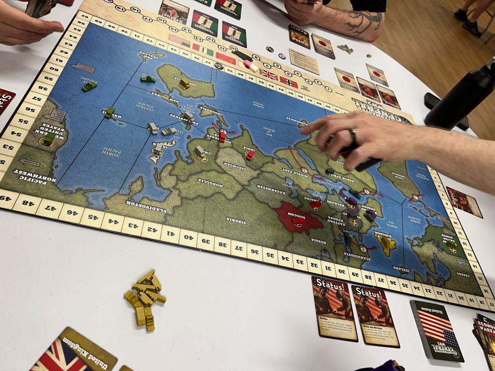 A game of Quartermaster General WW2 in progress.