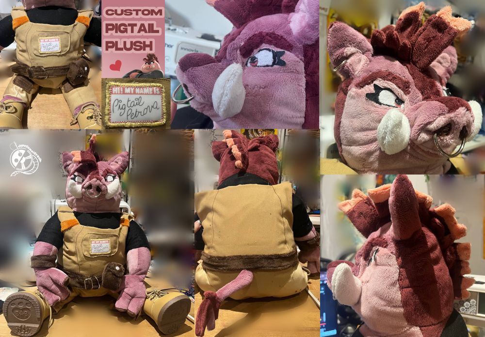 A handmade Pigtail (from the Bad Guys 2) plush collage 
