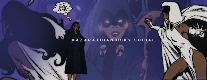 collage of pictures of raven from the new teen titans 1980's comic, with white words that read @azarathian.bsky.social