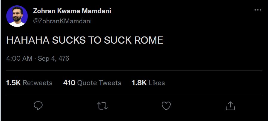 A fake tweet of Zohran Mamdani saying 