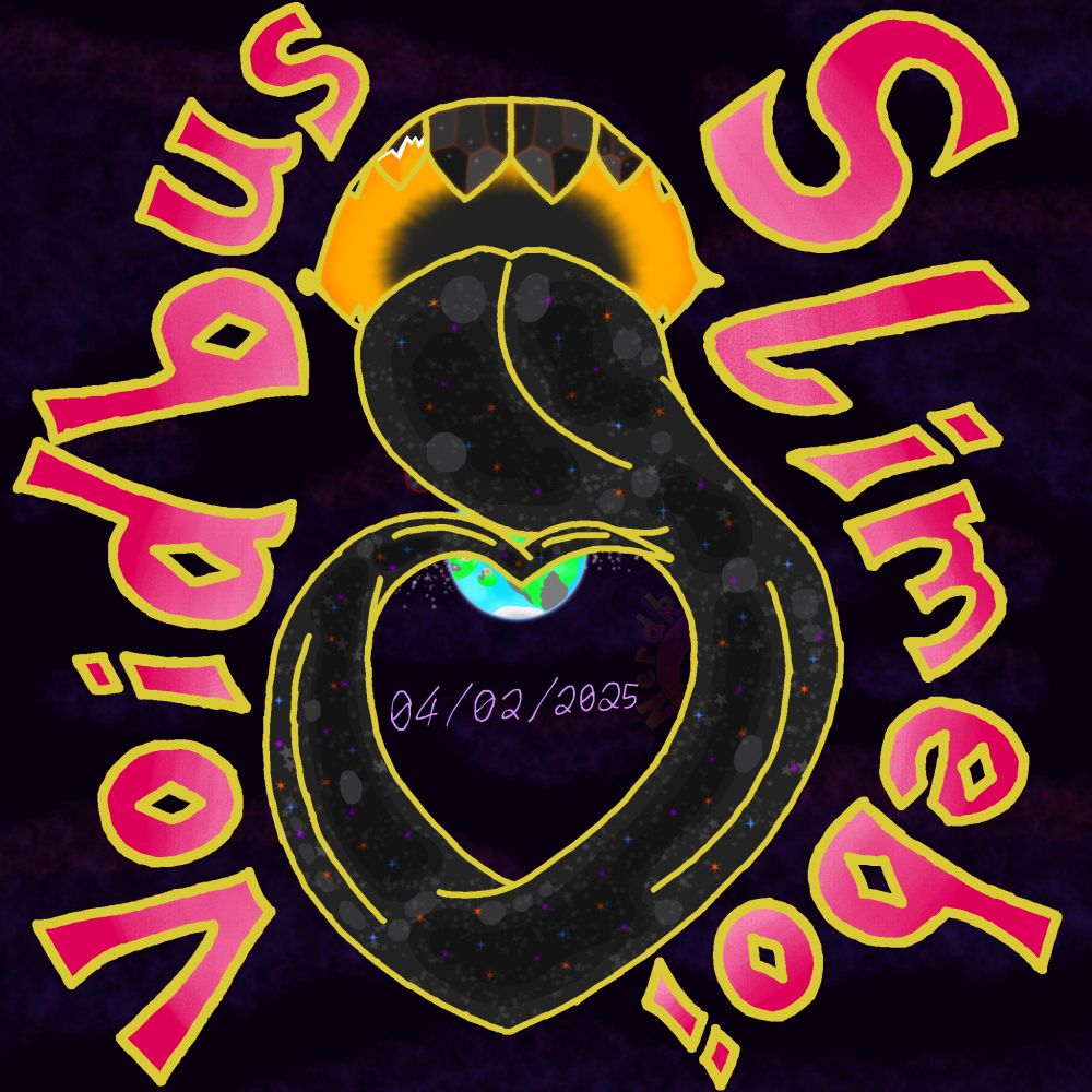 Fen's NSFW Art Logo with Fen Novapuzzle's mouth and long slime tongue forming the shape of a heart with "Voidbus" on the left, and "Slimeboi" on the right in a wrapping formation