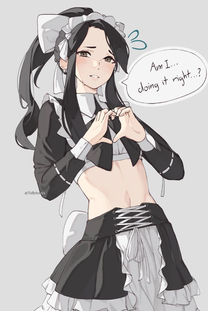 My FFXIV Character wearing a maid outfit, holding her hands in a heart pose. A Speech bubble says: "Am I... doing it right...?"