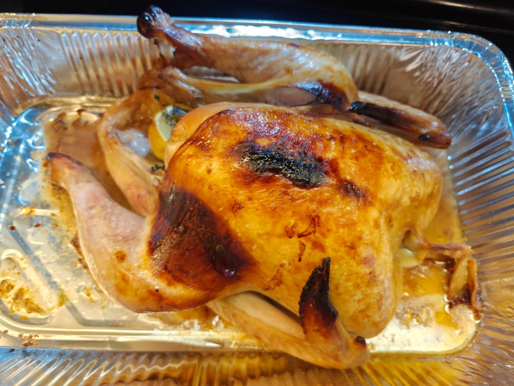 Beautifully roasted turkey in an aluminum pan