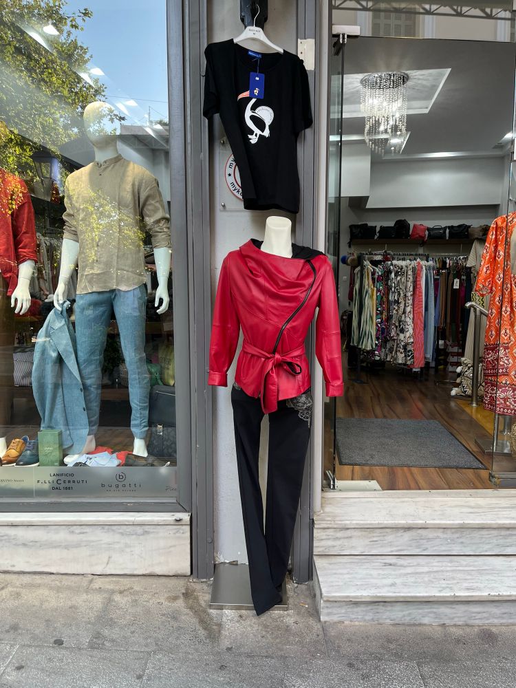 mannequin in from of "the premium brands" store on Aiolou Street in Athens