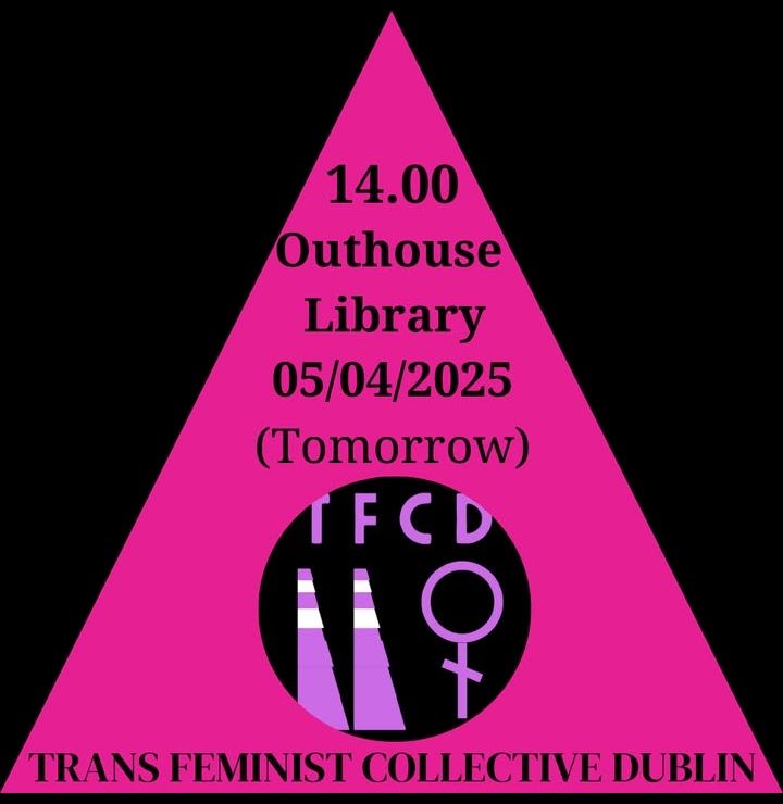 Pink triangle on black background with TFCD logo 