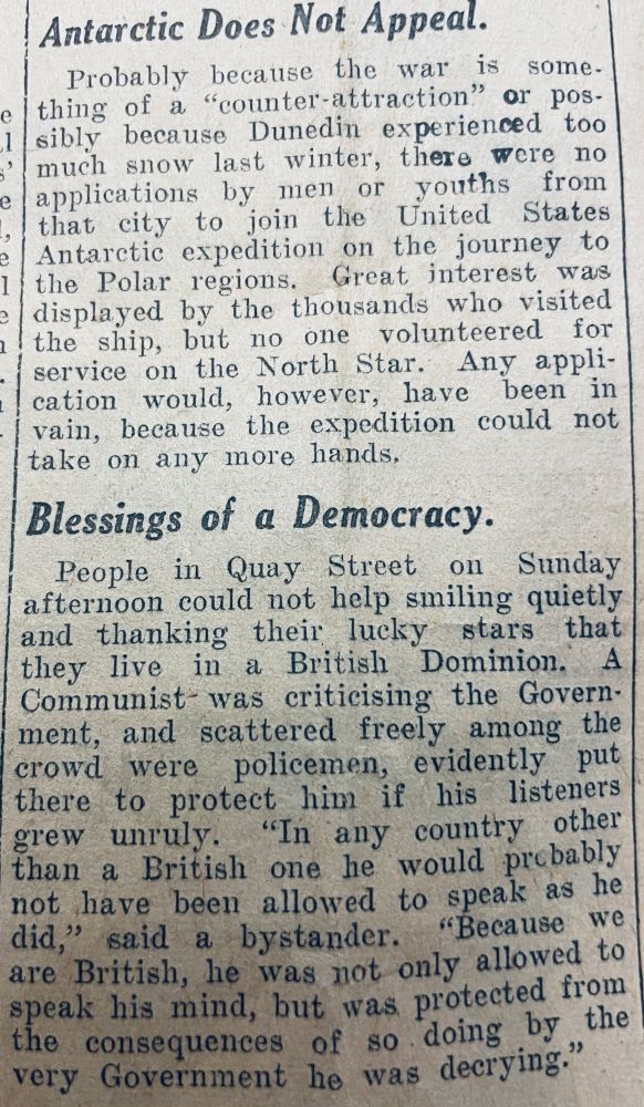 Sorry this is from Jan 8th, 1940. Its all text. Antarctic Does not Appeal and Blessing of Democracy. 