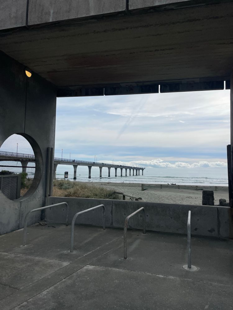 Concrete monolith at a beach. Also a pier New Brighton. 