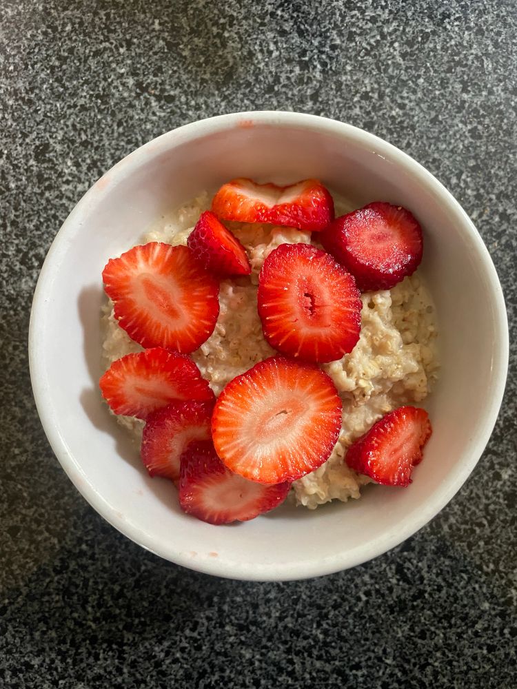Strawberries on porridge - hope tge Scottish people don’t mind ha ha. It’s summer pretty much. 