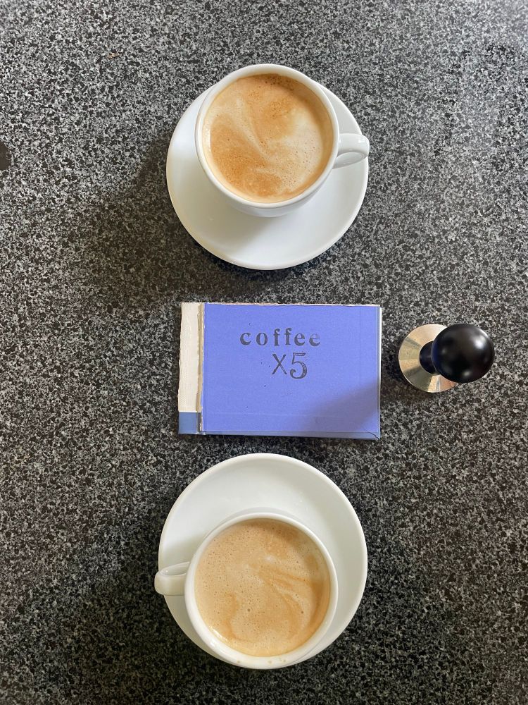 Again with 2 flat whites on a granite benchtop 