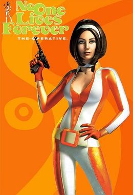 Promo art for "The Operative: No One Lives Forever", depicting main protagonist Cate Archer holding a pistol.