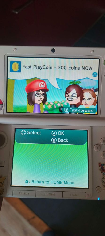 A mii stating their most recent software is "Fast PlayCoin - 300 coins NOW"