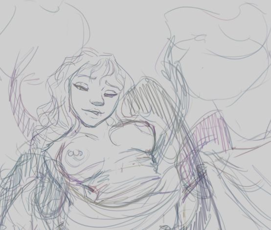 A rough sketch of Luka with her clothes coming off and some tentacles