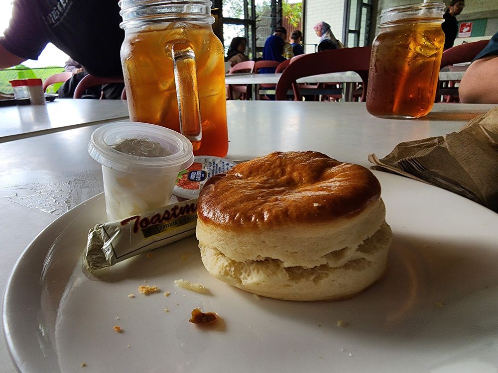Close up of scone before adding cream, strawberry jam, and yes, cheese. I did not add it in the end. 