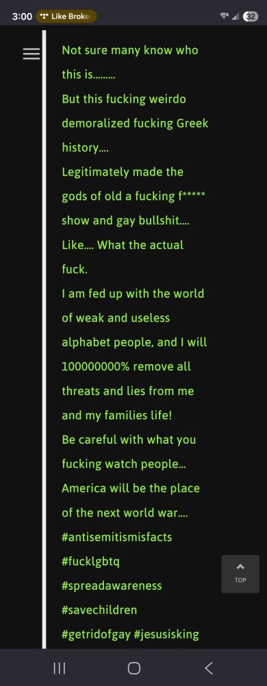 Transcript of a now taken down tweet by the band's drummer towards the screenwriter of Kaos and lgbtqia+ community.

"Not sure many know who this is………
But this fucking weirdo demoralized fucking Greek history….
Legitimately made the gods of old a fucking f***** show and gay bullshit…. Like…. What the actual fuck.
I am fed up with the world of weak and useless alphabet people, and I will 100000000% remove all threats and lies from me and my families life!
Be careful with what you fucking watch people…America will be the place of the next world war….
#antisemitismisfacts #fucklgbtq #spreadawareness #savechildren #getridofgay #jesusisking"