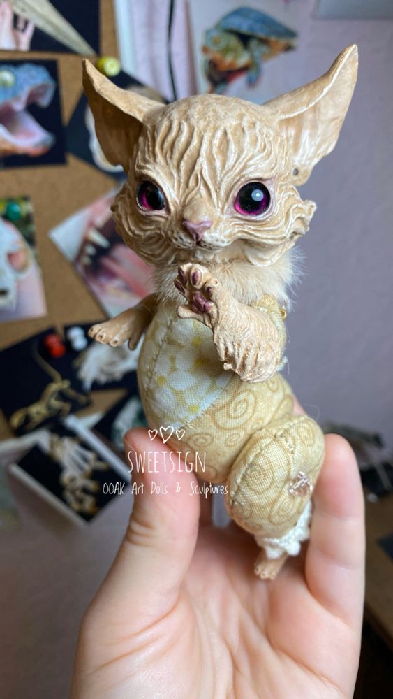 A sweet little curry cat art doll I’m creating 