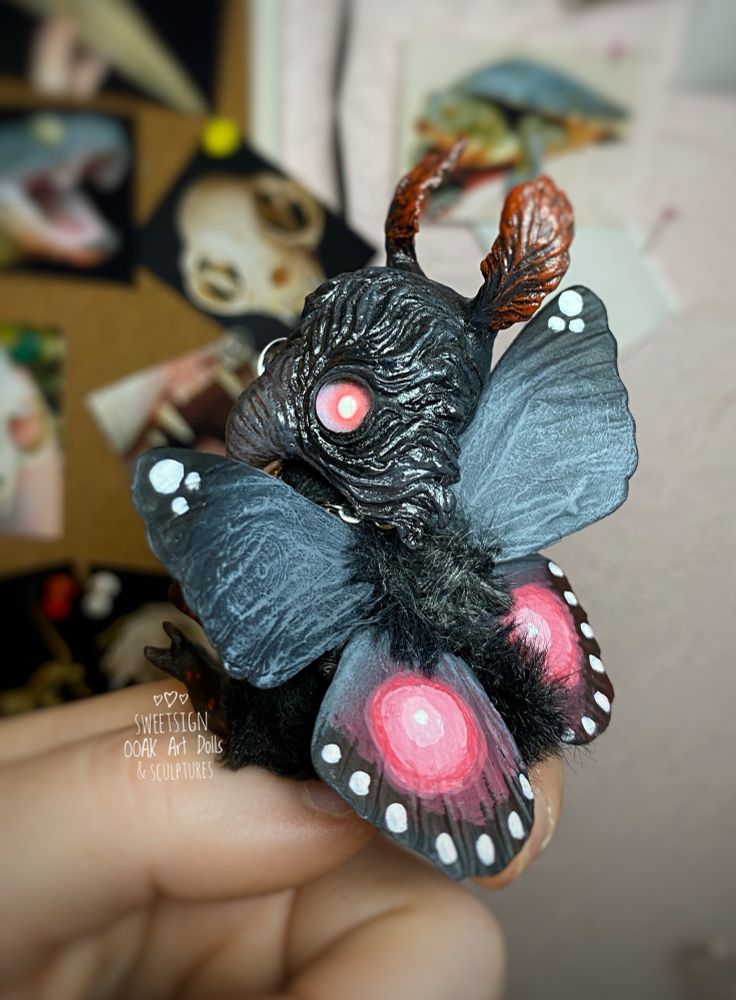 Black moth spirit, handmade miniature toy, dark fantasy art doll, goth aesthetic, gothic art, collectible original figurine
