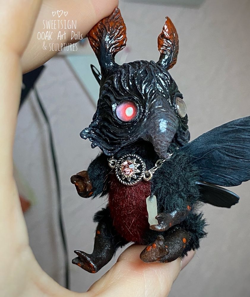 Chaotic Moth, miniature dark fantasy art doll by Svetlana Polupanova 
