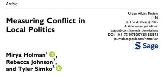 Measuring Conflict in
Local Politics
Mirya Holman1 ,
Rebecca Johnson2
,
and Tyler Simko3