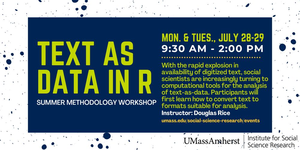 ISSR workshop flyer promoting the last session on Text as Data in R.